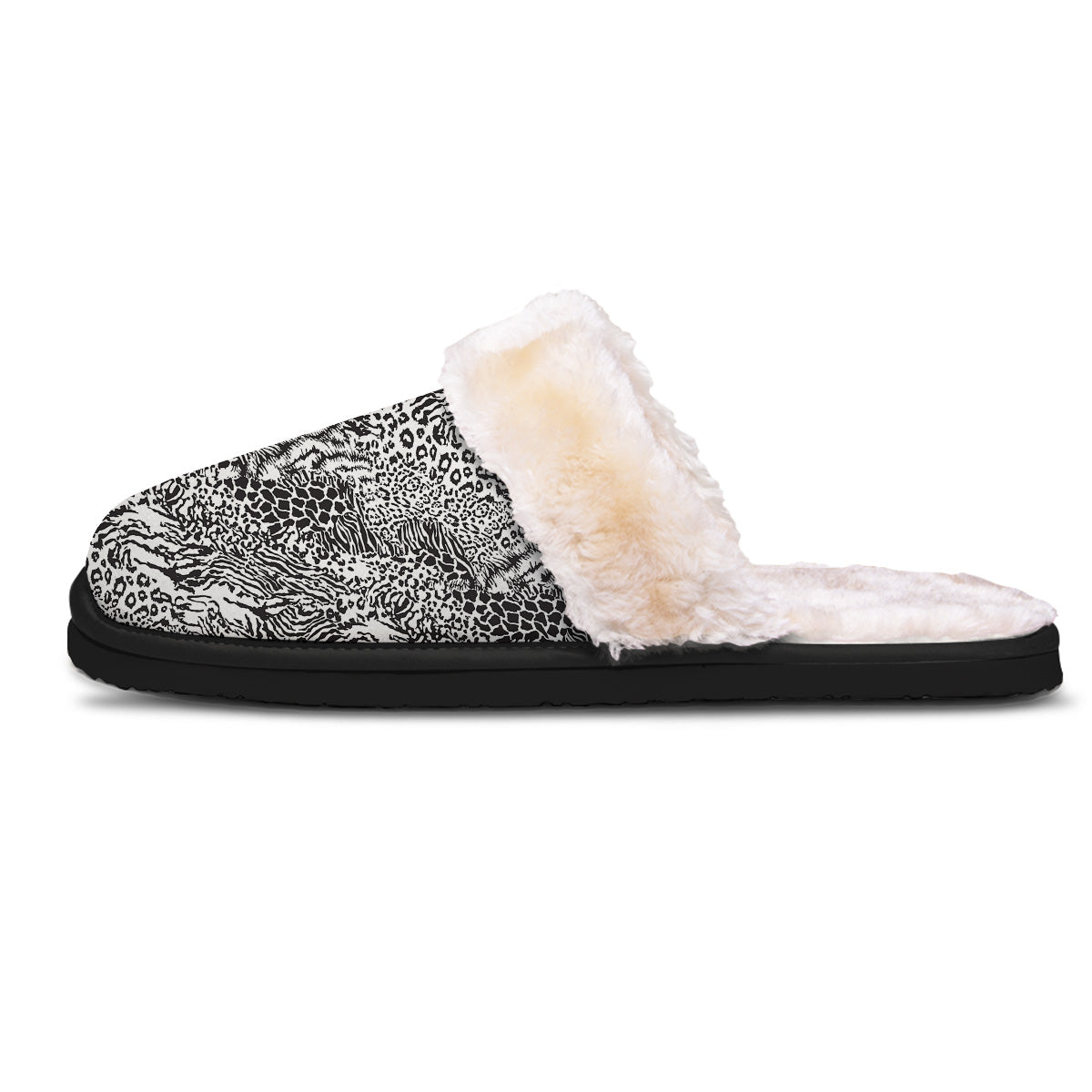 Patchwork Black White Animal Skins Print Pattern Slippers-grizzshop