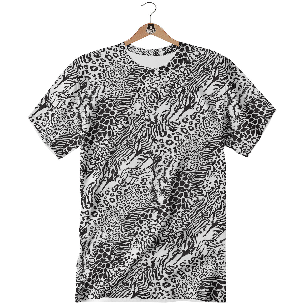 Patchwork Black White Animal Skins Print Pattern T-Shirt-grizzshop
