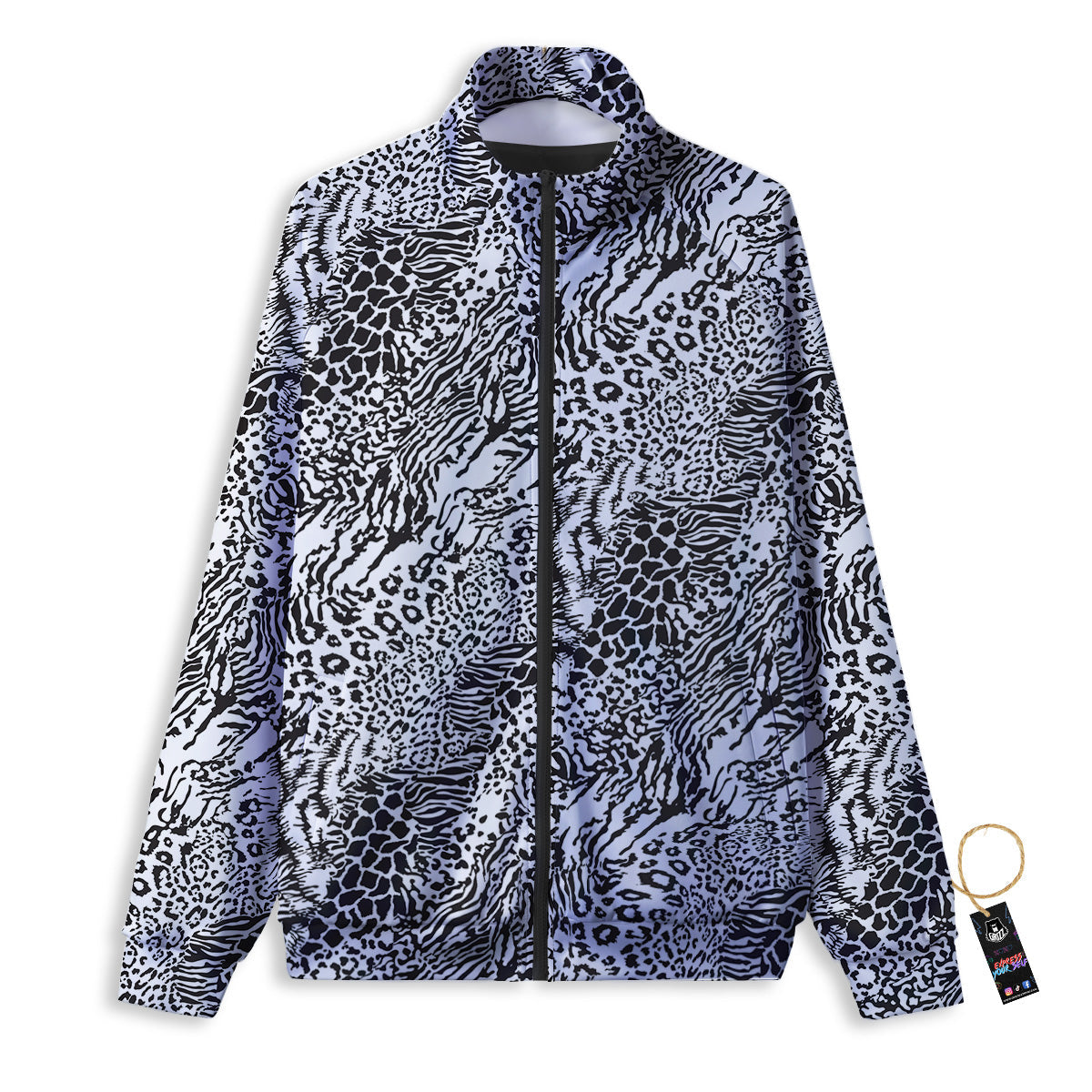 Patchwork Black White Animal Skins Print Pattern Track Jacket-grizzshop