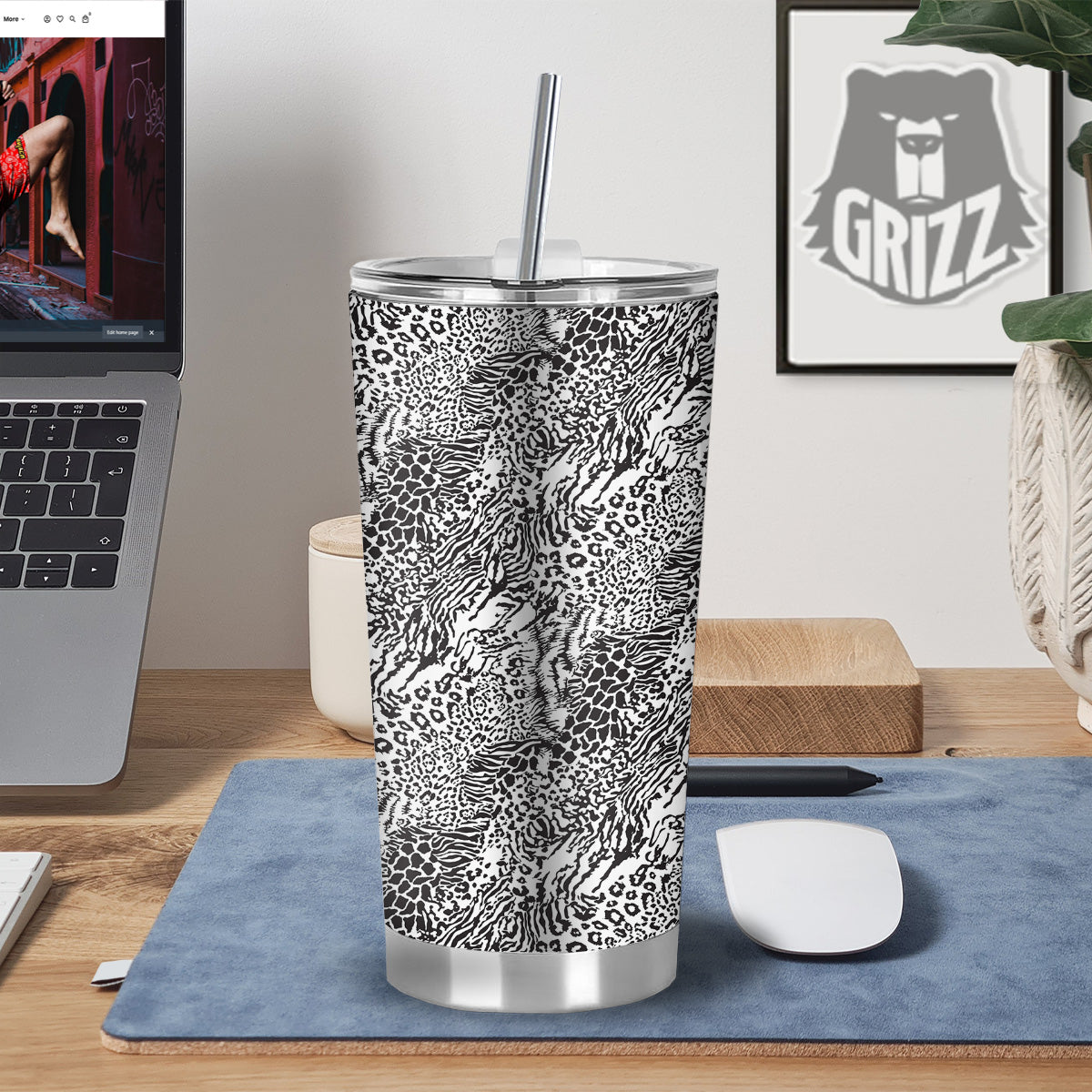 Patchwork Black White Animal Skins Print Pattern Tumbler-grizzshop