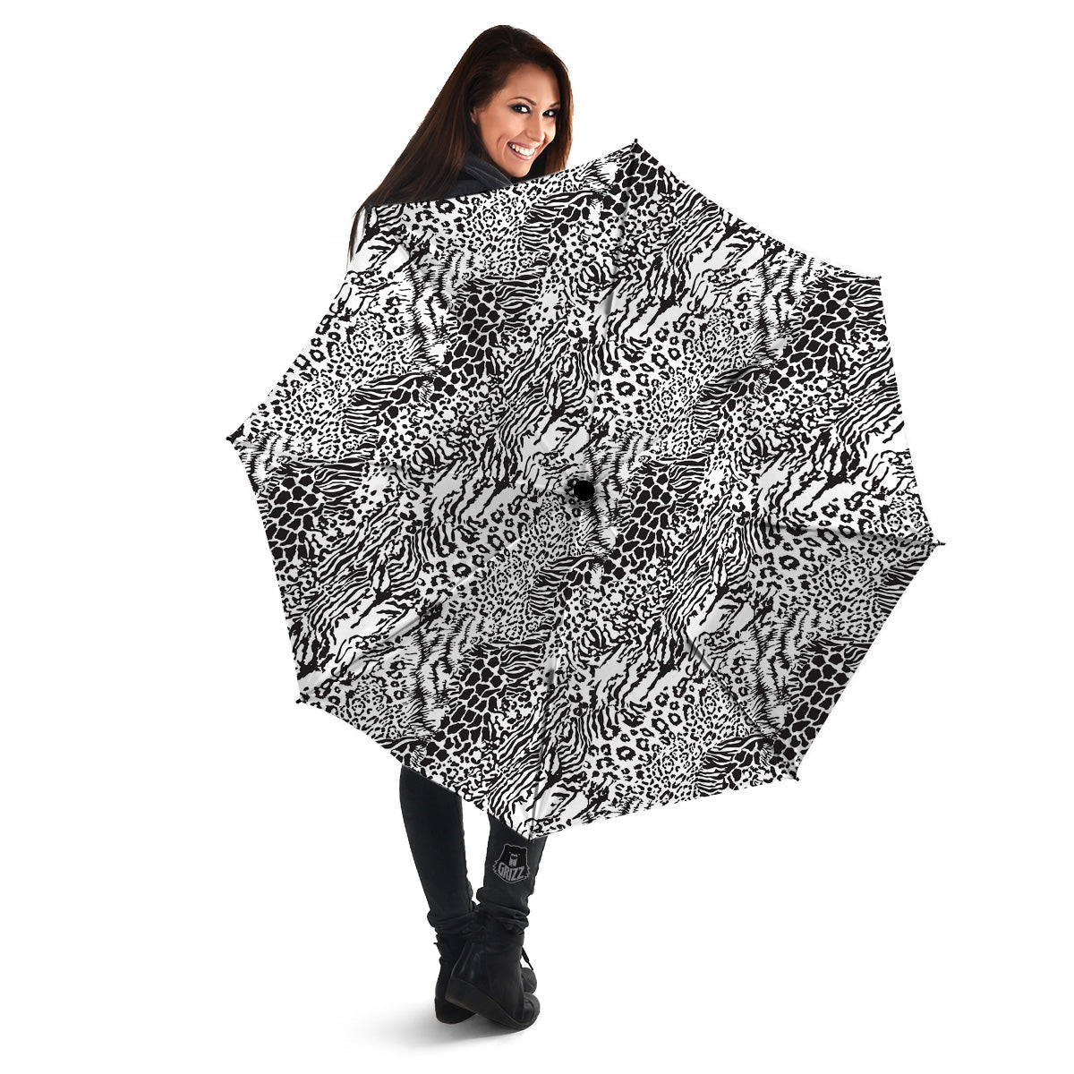 Patchwork Black White Animal Skins Print Pattern Umbrella-grizzshop