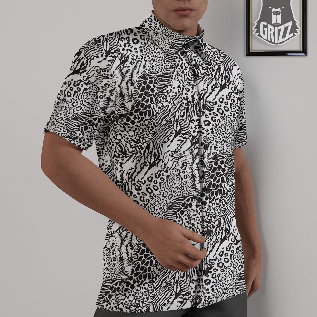 Patchwork Black White Animal Skins Print Pattern Untucked Shirts-grizzshop