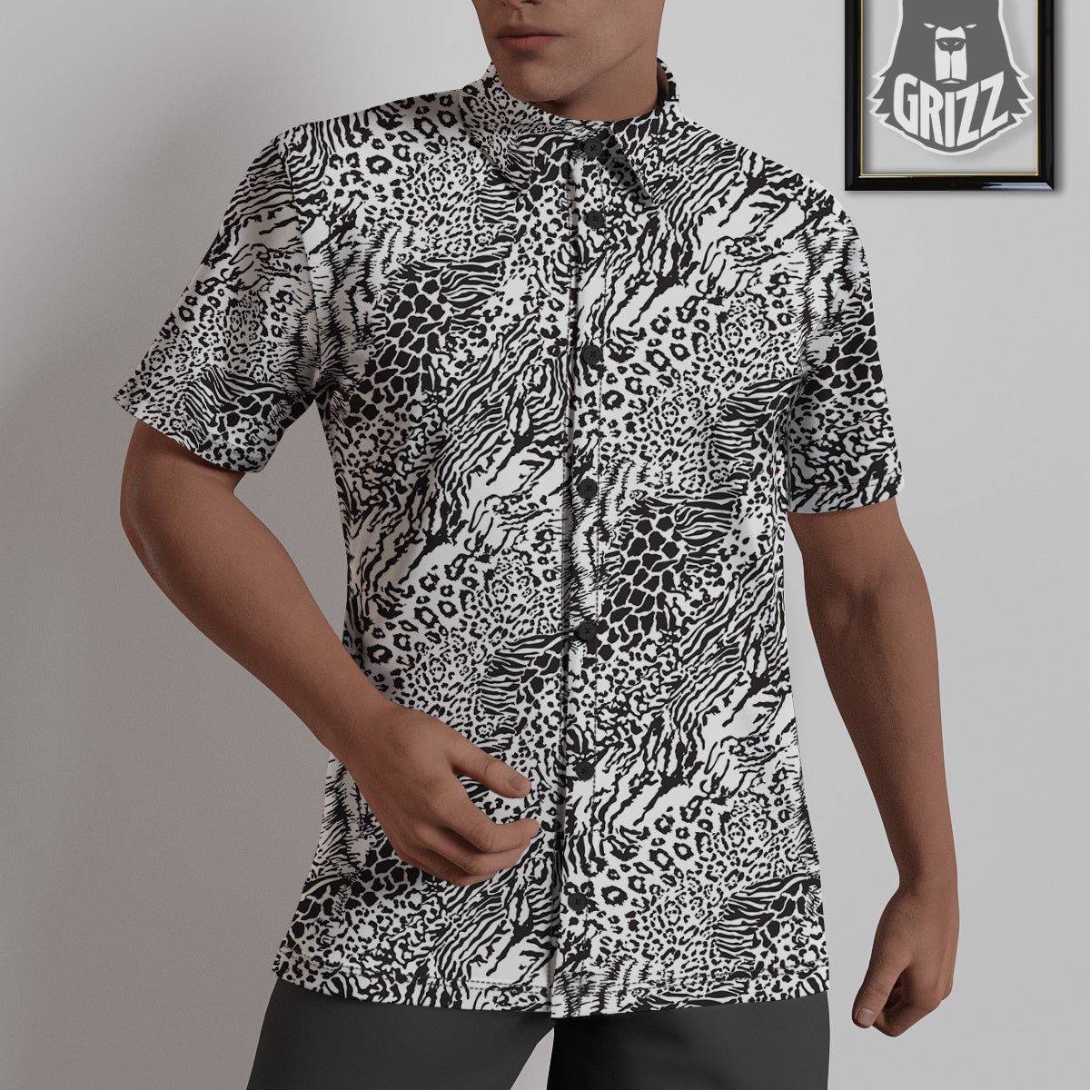 Patchwork Black White Animal Skins Print Pattern Untucked Shirts-grizzshop