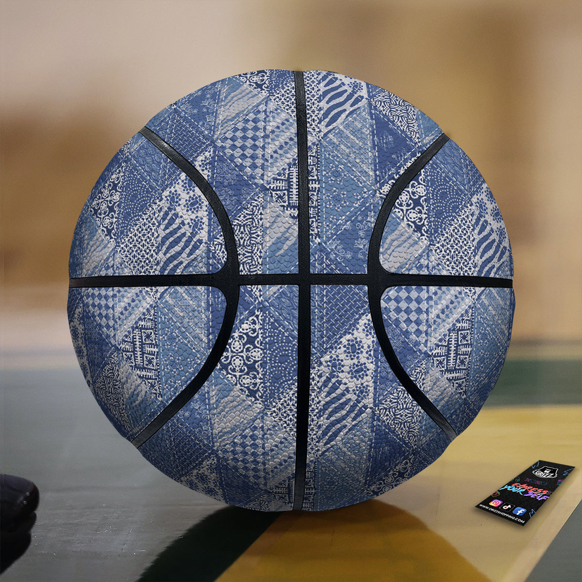 Patchwork Blue Denim Print Pattern Basketball