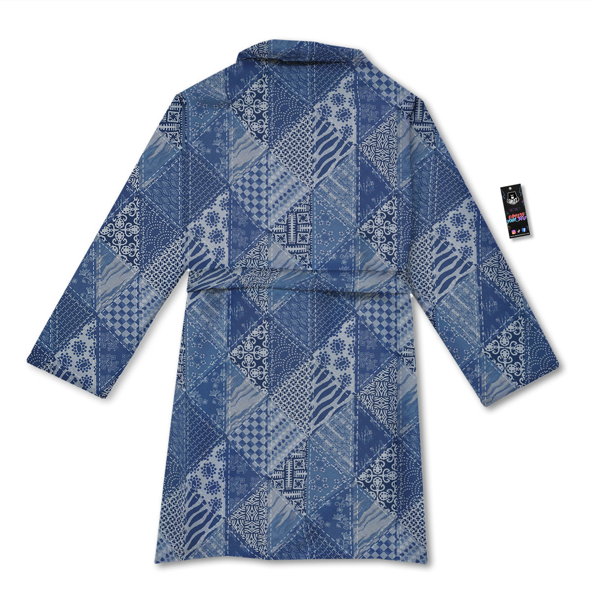 Patchwork Blue Denim Print Pattern Bathrobe-grizzshop