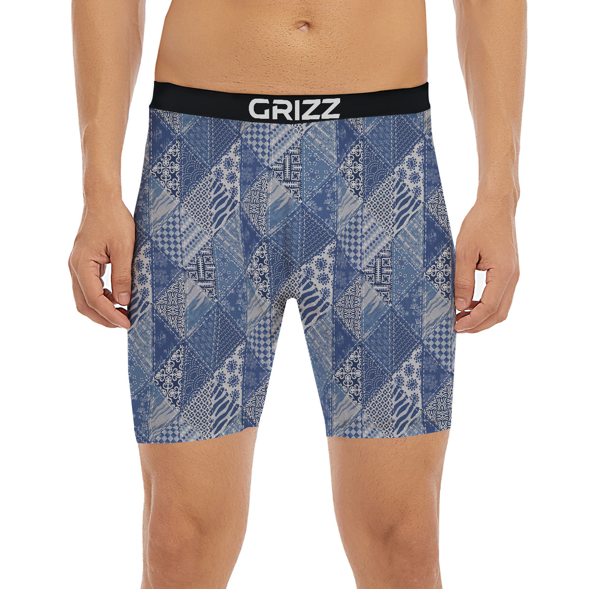 Patchwork Blue Denim Print Pattern Boxer Briefs-grizzshop