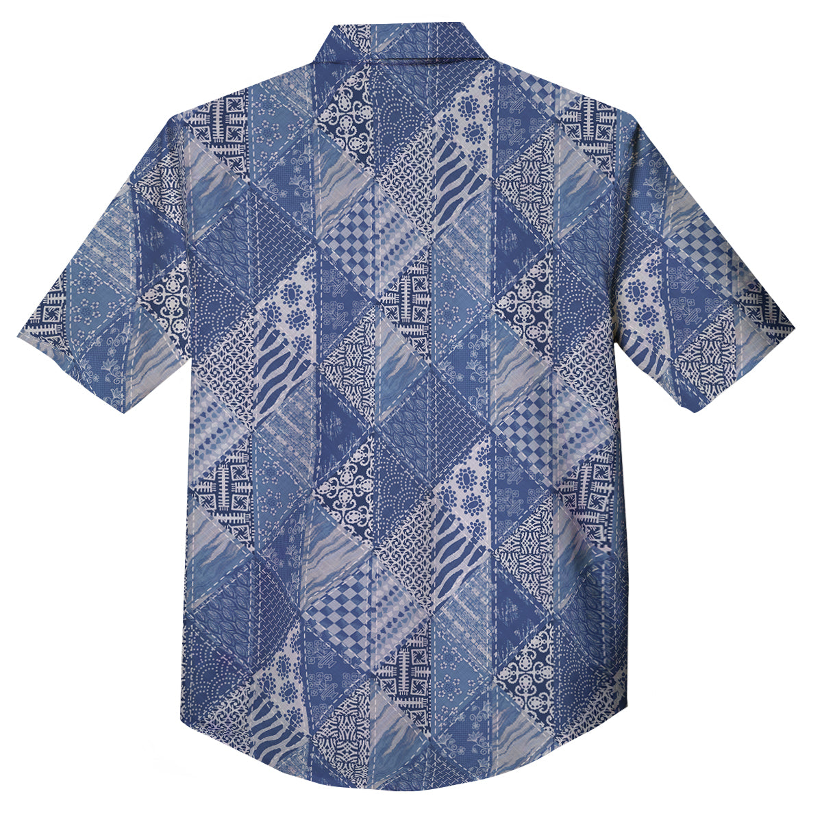 Patchwork Blue Denim Print Pattern Button Up Shirt-grizzshop