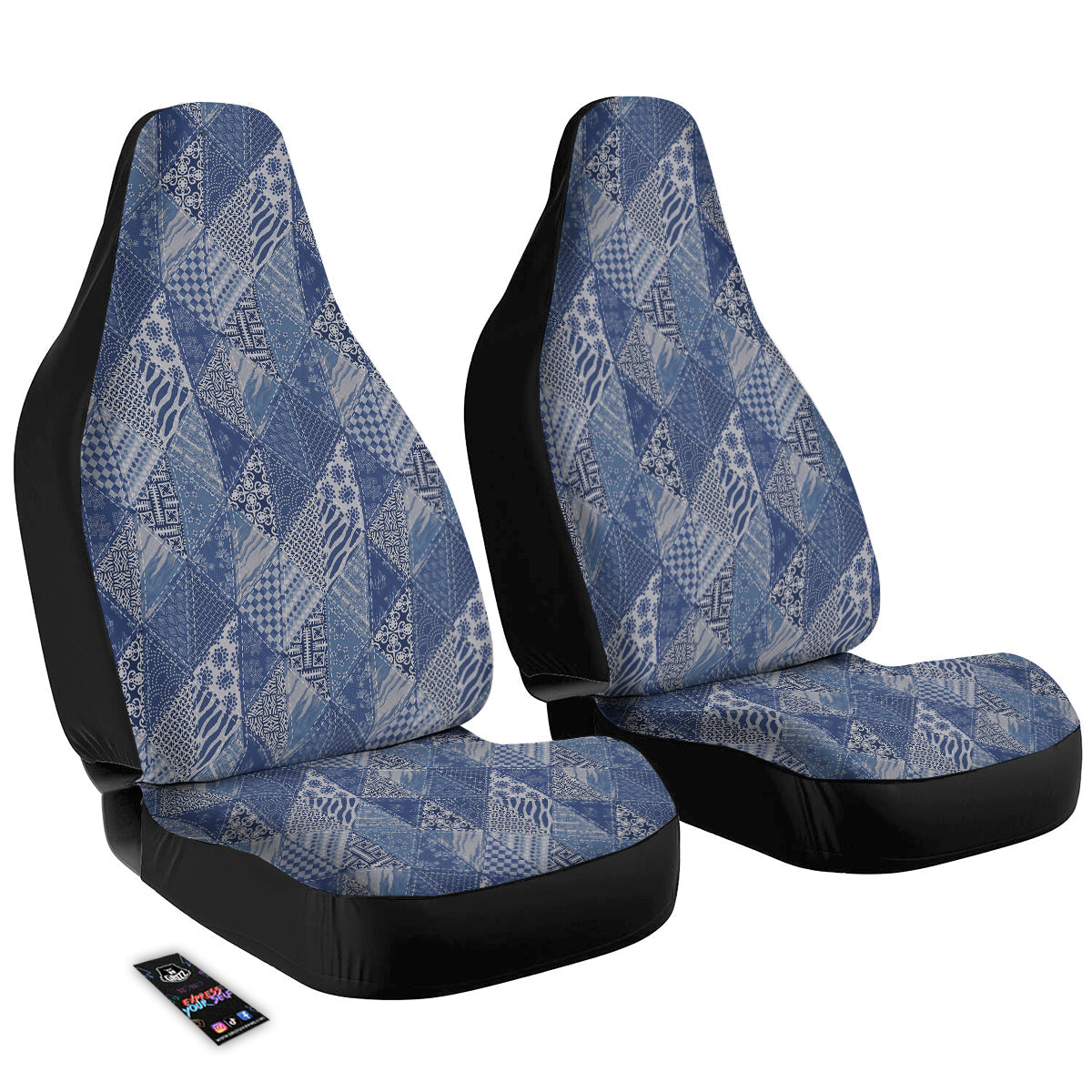 Patchwork Blue Denim Print Pattern Car Seat Covers-grizzshop