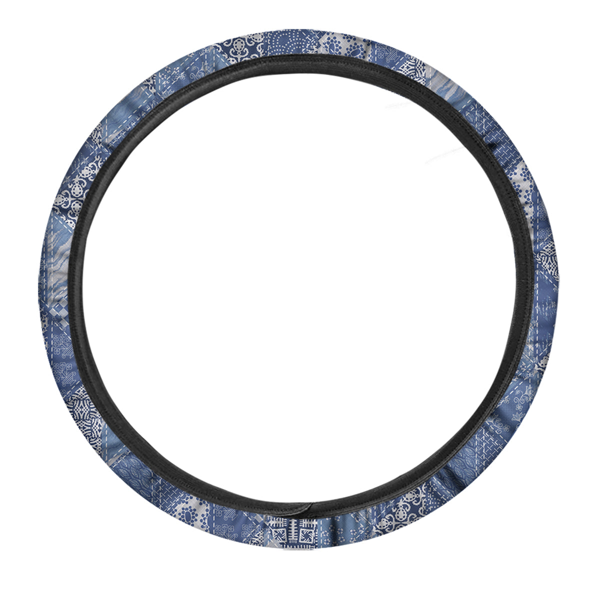 Patchwork Blue Denim Print Pattern Car Steering Wheel Cover-grizzshop