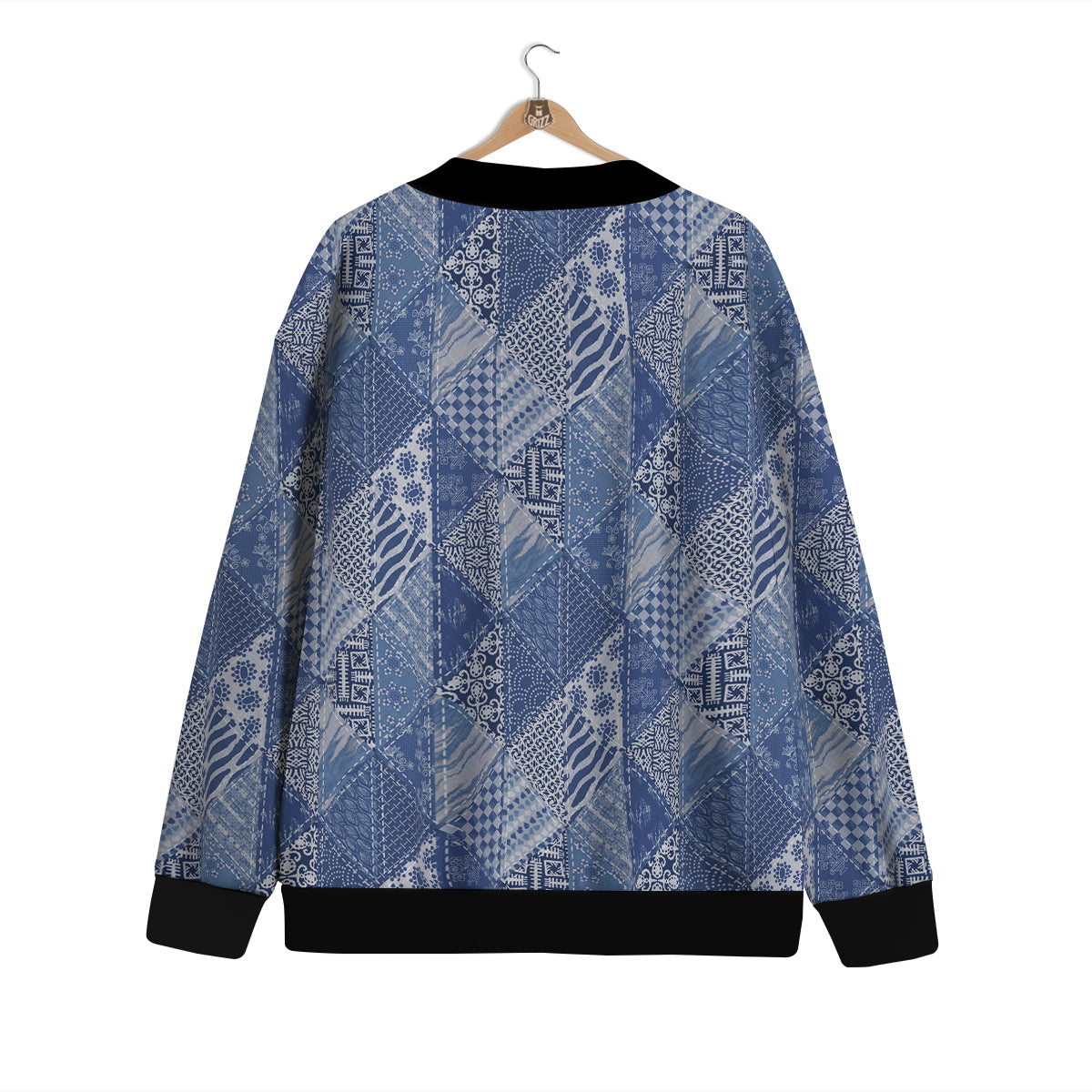 Patchwork Blue Denim Print Pattern Cardigan-grizzshop