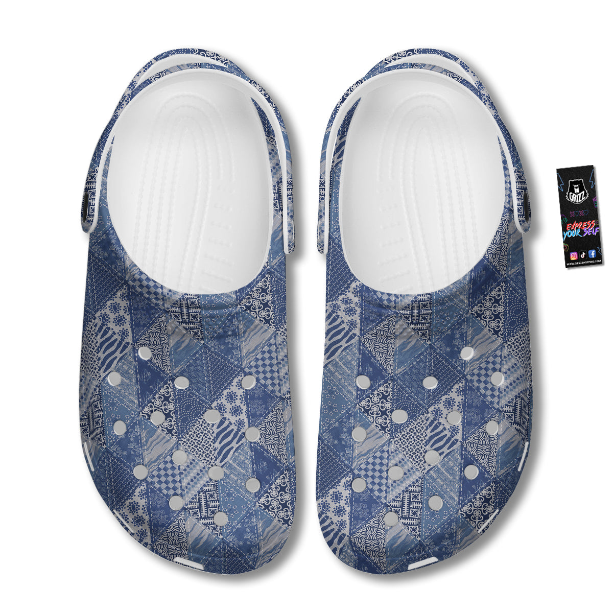 Patchwork Blue Denim Print Pattern Clog-grizzshop