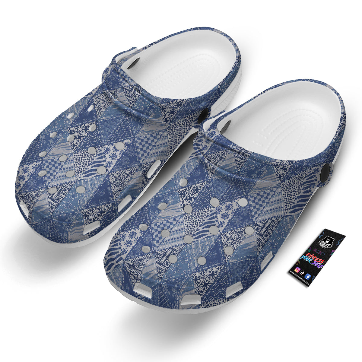 Patchwork Blue Denim Print Pattern Clog-grizzshop
