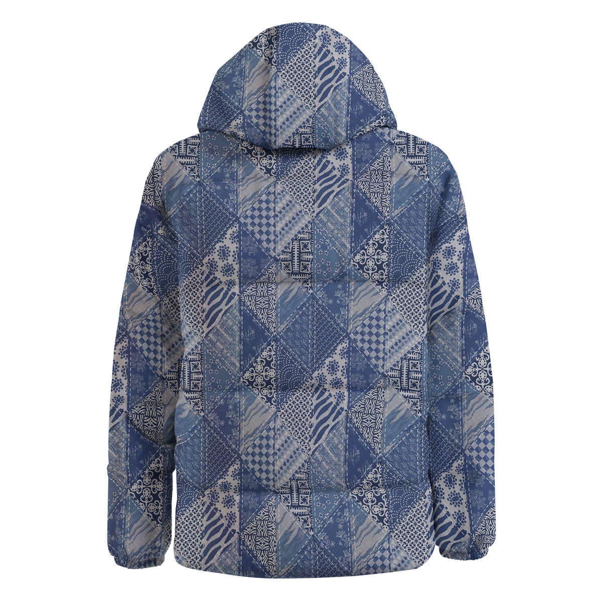 Patchwork Blue Denim Print Pattern Down Jacket-grizzshop