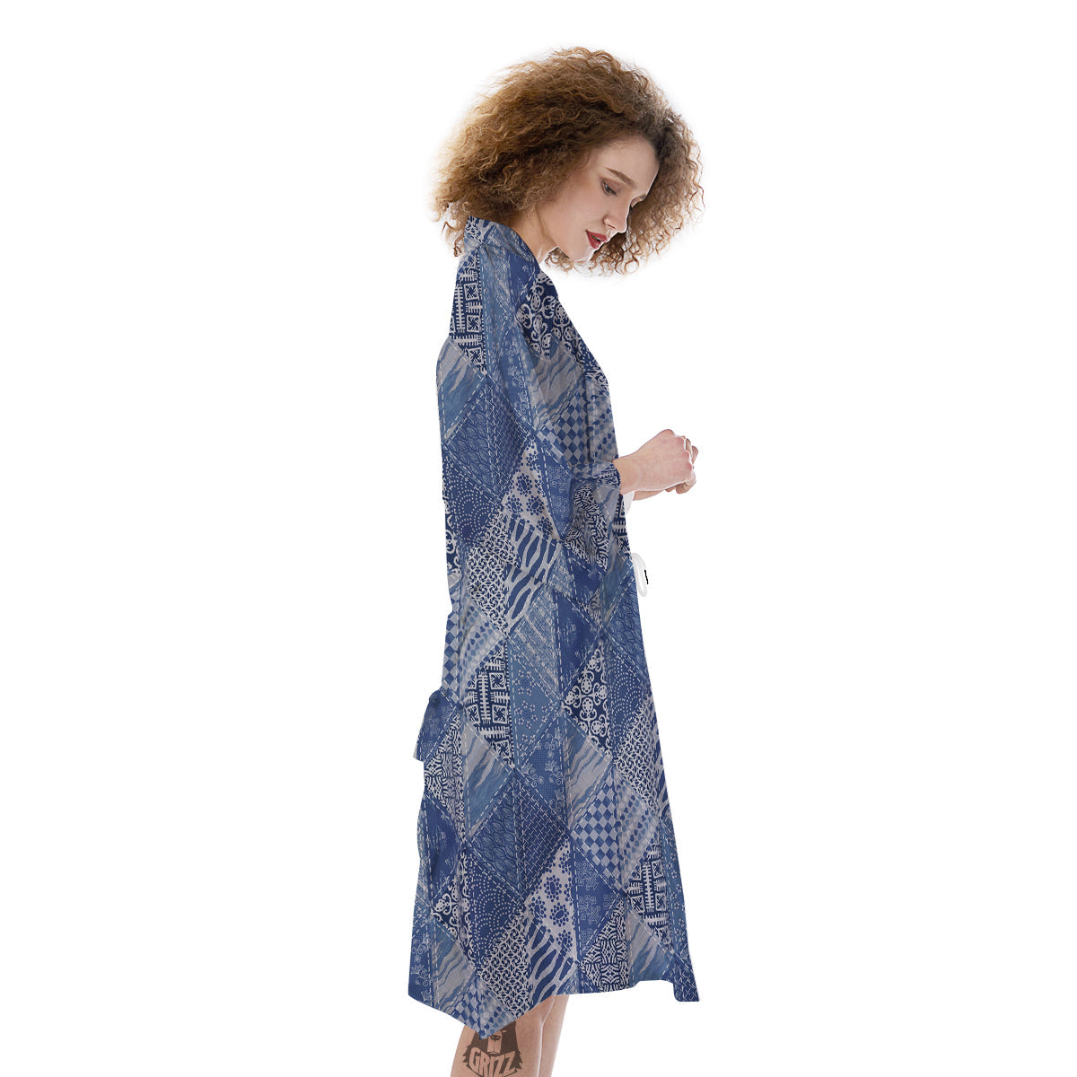 Patchwork Blue Denim Print Pattern Kimono-grizzshop