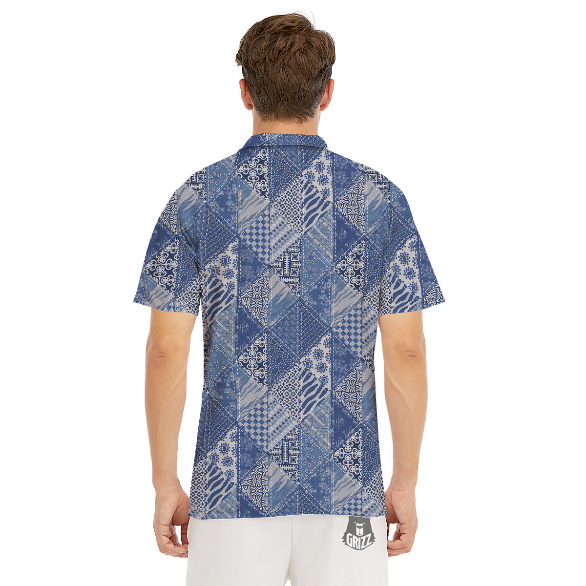 Patchwork Blue Denim Print Pattern Men's Golf Shirts-grizzshop