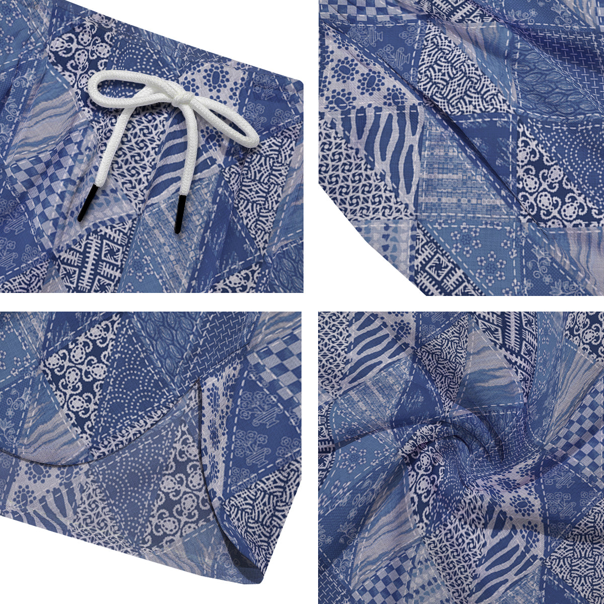 Patchwork Blue Denim Print Pattern Men's Running Shorts-grizzshop