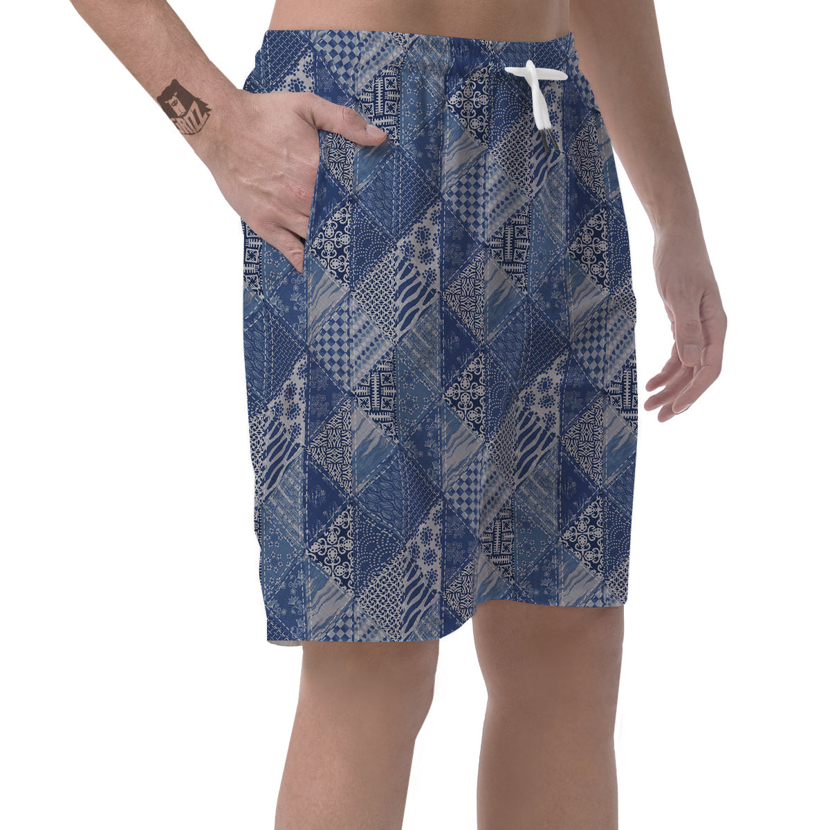 Patchwork Blue Denim Print Pattern Men's Shorts-grizzshop