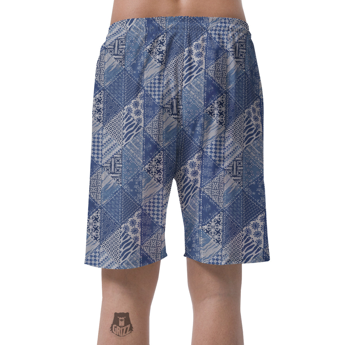 Patchwork Blue Denim Print Pattern Men's Shorts-grizzshop