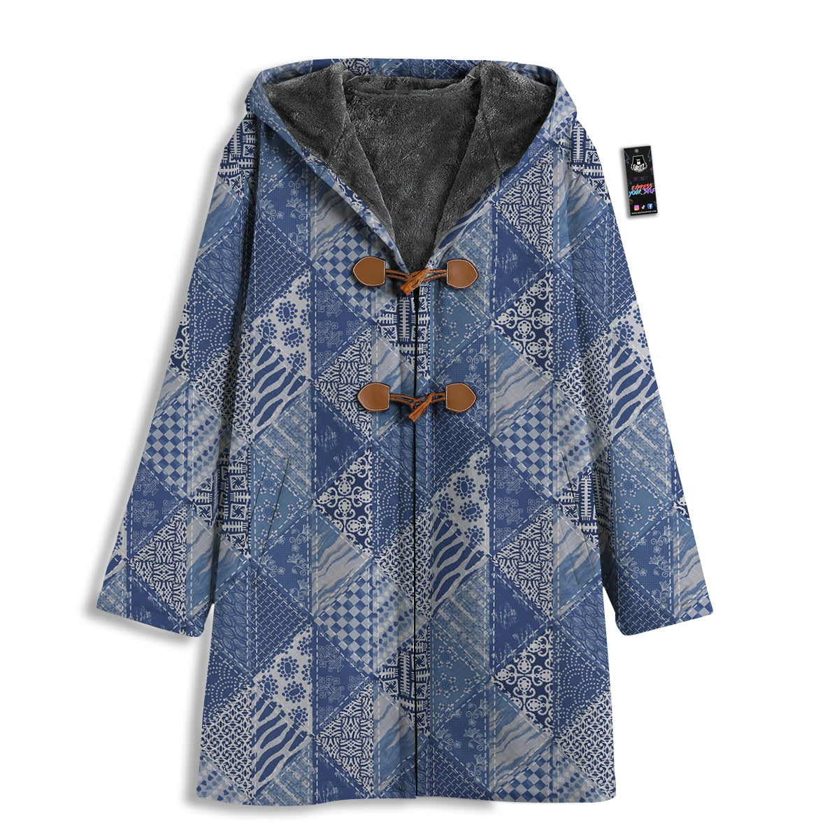 Patchwork Blue Denim Print Pattern Men's Windbreaker Jacket-grizzshop