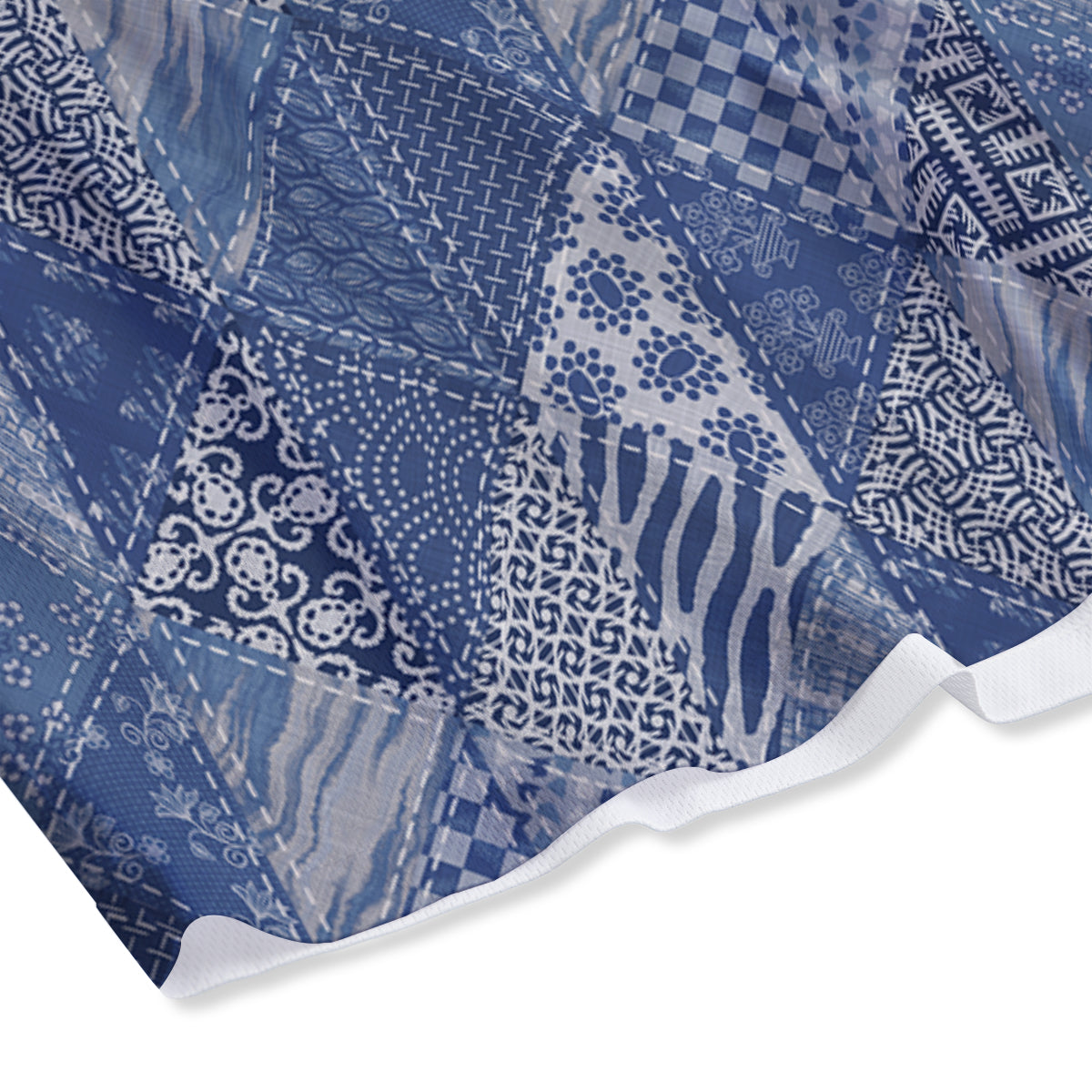 Patchwork Blue Denim Print Pattern Mesh Shorts-grizzshop