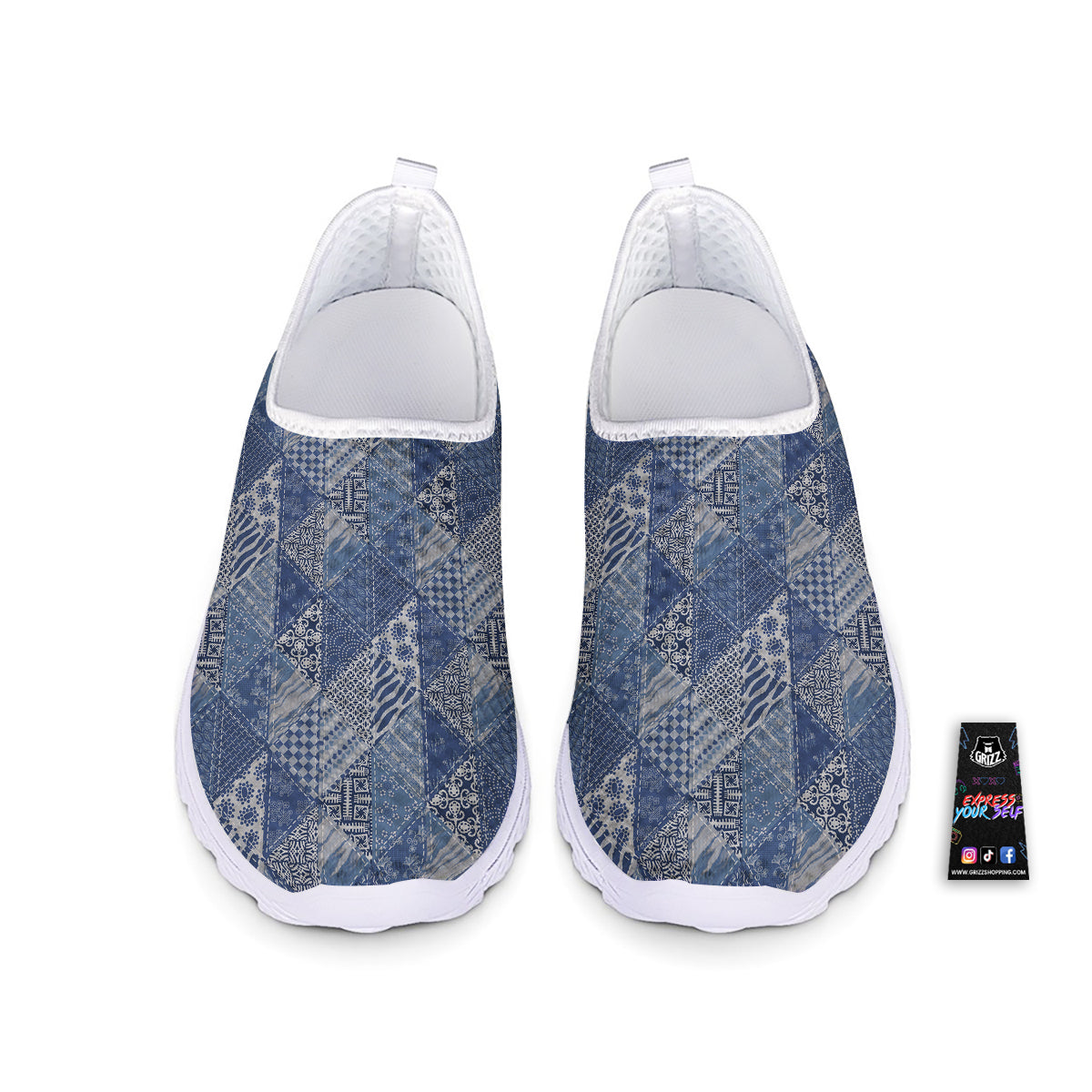 Patchwork Blue Denim Print Pattern Nurse Shoes-grizzshop