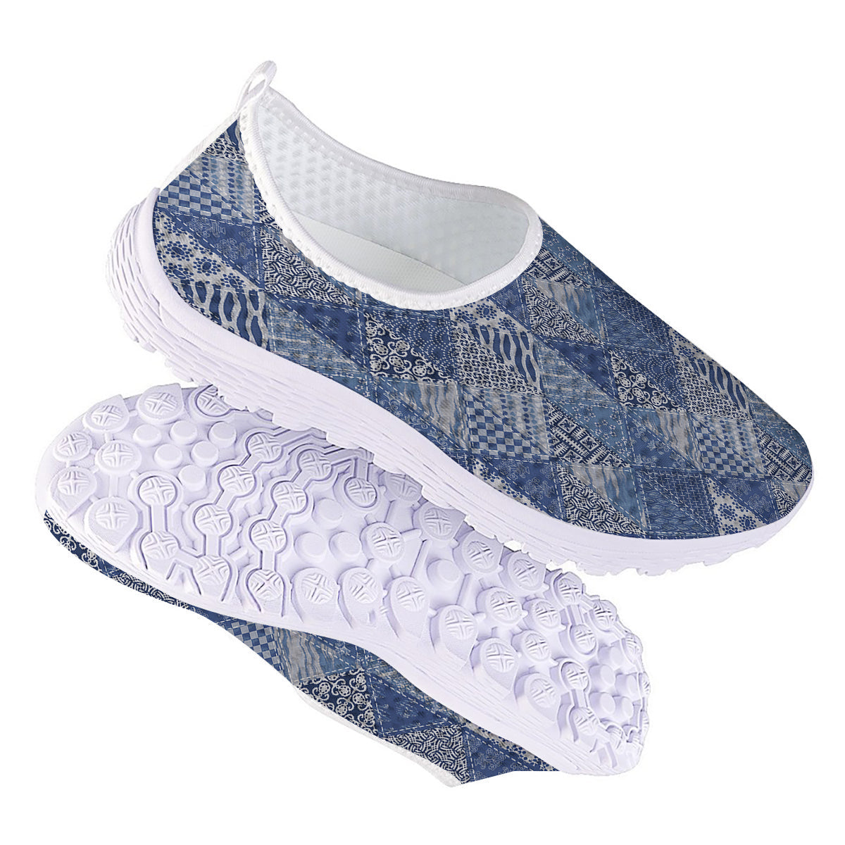 Patchwork Blue Denim Print Pattern Nurse Shoes-grizzshop