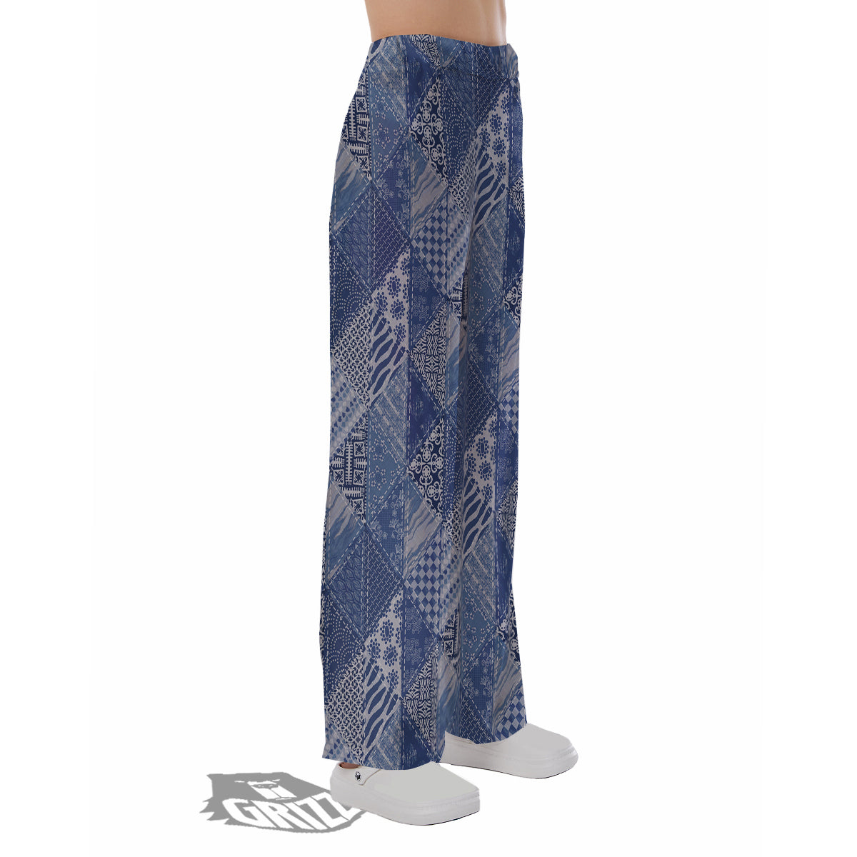 Patchwork Blue Denim Print Pattern Pajama Pants-grizzshop