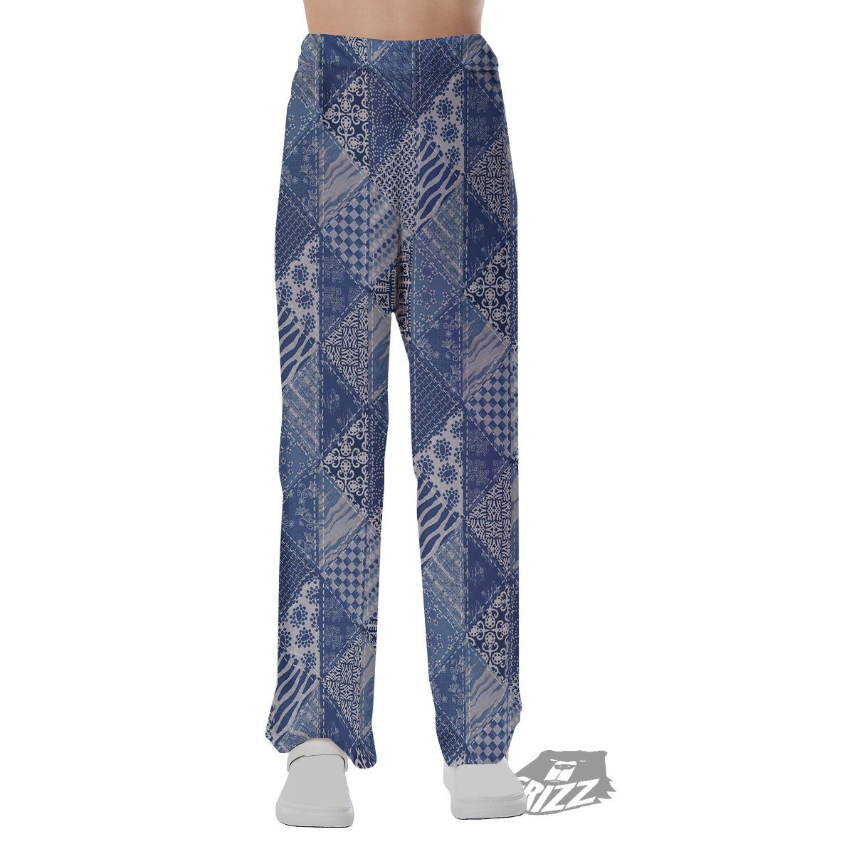 Patchwork Blue Denim Print Pattern Pajama Pants-grizzshop