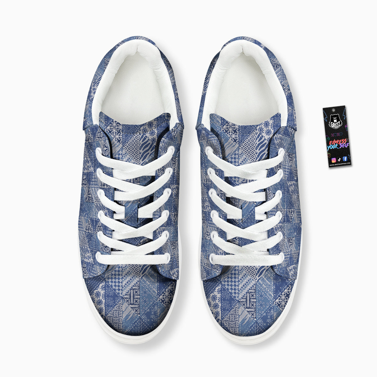 Patchwork Blue Denim Print Pattern Platform Shoes-grizzshop