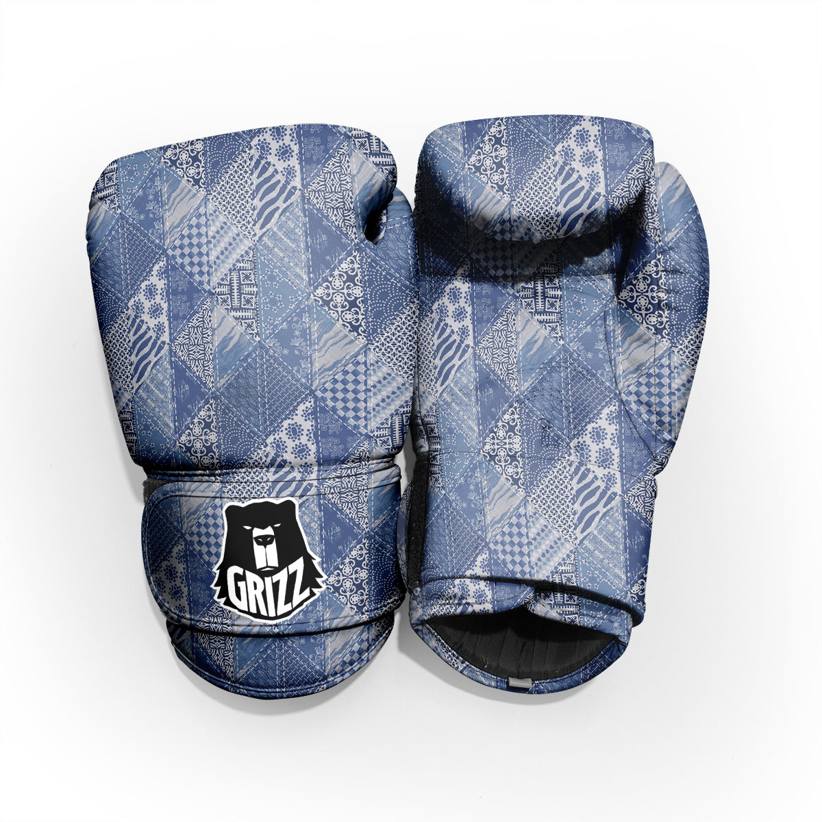 Patchwork Blue Denim Print Pattern Pro Boxing Glove