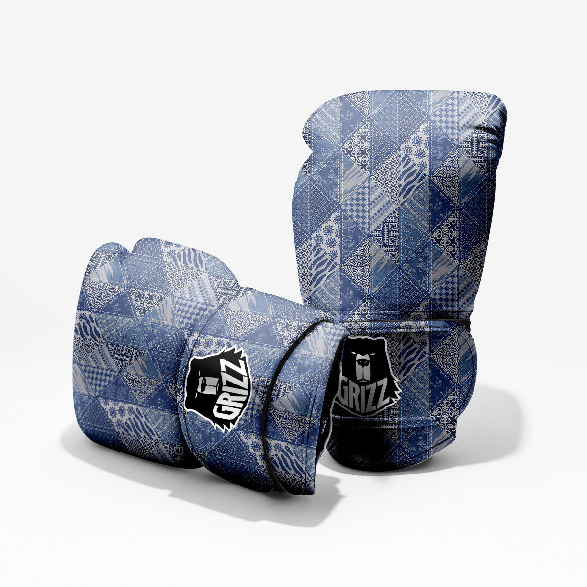 Patchwork Blue Denim Print Pattern Pro Boxing Glove