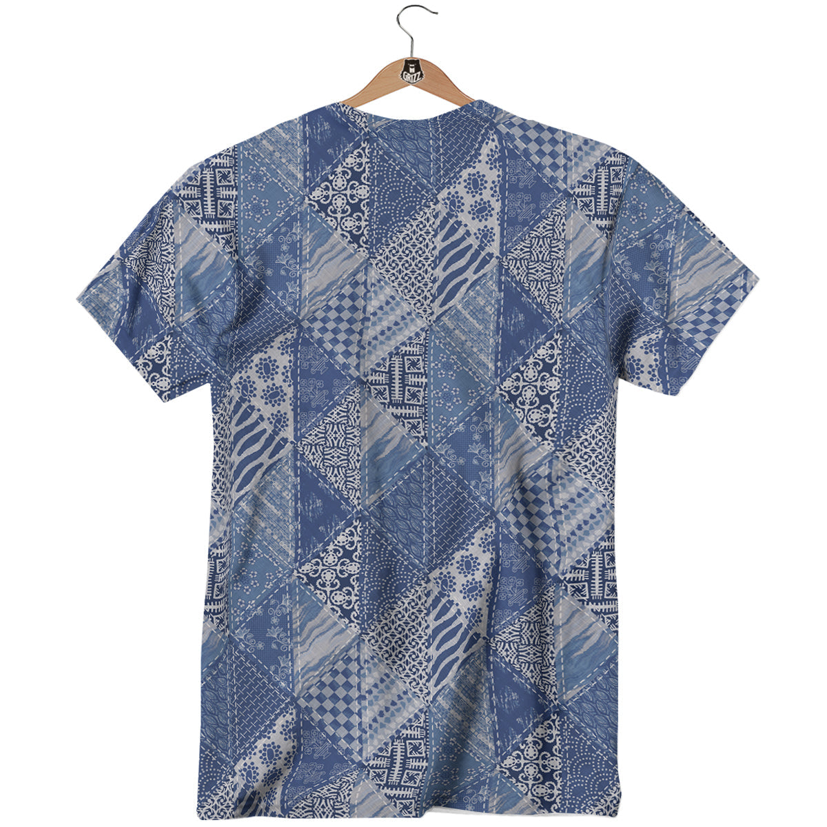 Patchwork Blue Denim Print Pattern T-Shirt-grizzshop
