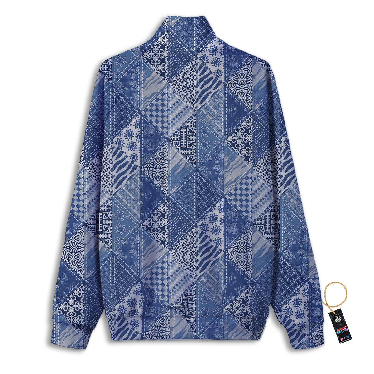 Patchwork Blue Denim Print Pattern Track Jacket-grizzshop