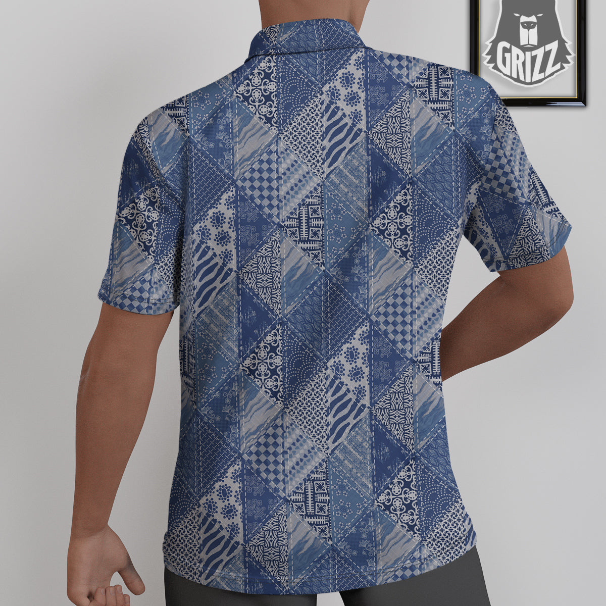 Patchwork Blue Denim Print Pattern Untucked Shirts-grizzshop