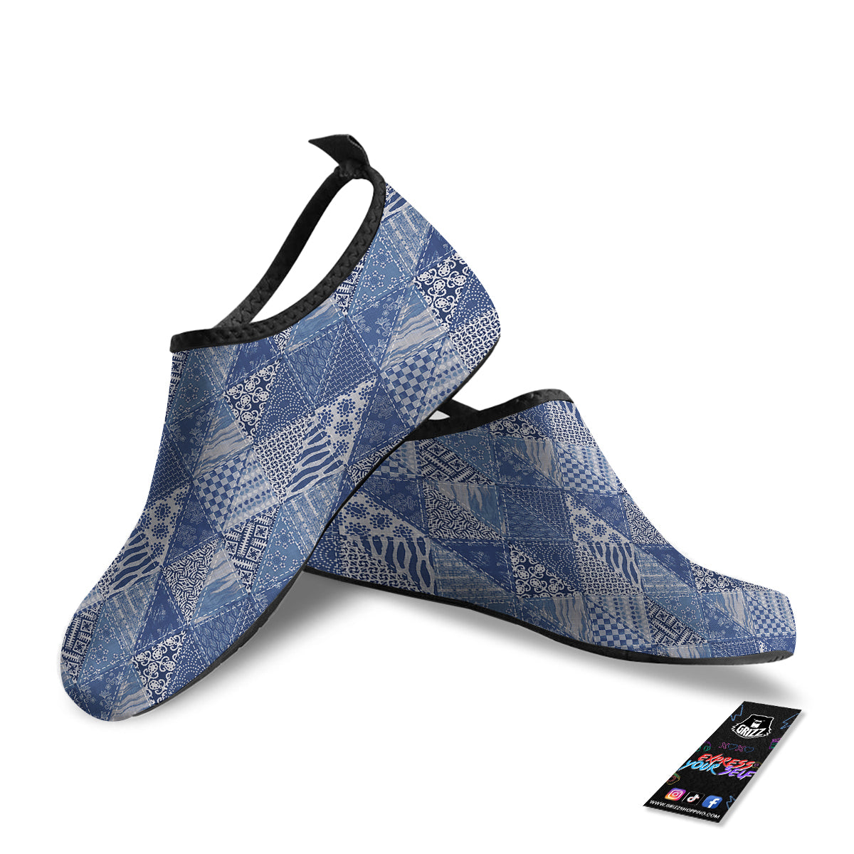 Patchwork Blue Denim Print Pattern Water Shoes-grizzshop