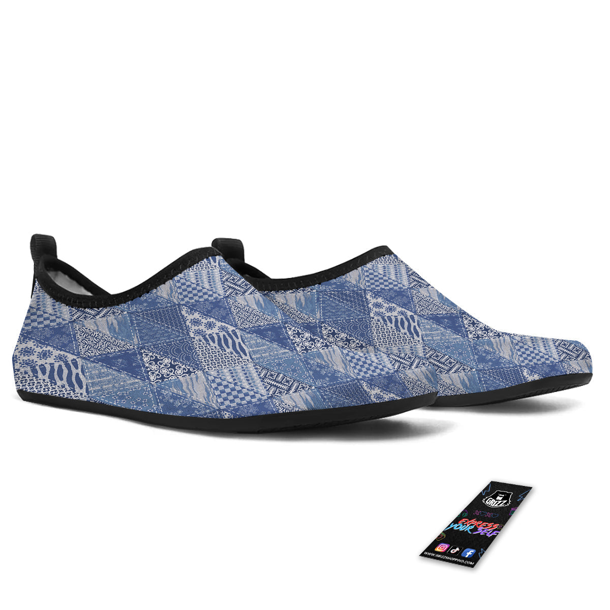 Patchwork Blue Denim Print Pattern Water Shoes-grizzshop