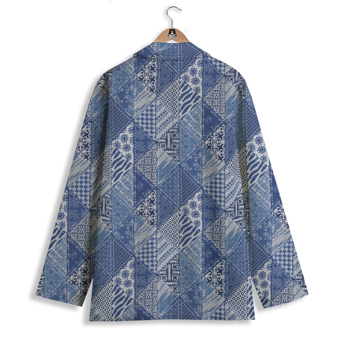 Patchwork Blue Denim Print Pattern Women's Blazer-grizzshop