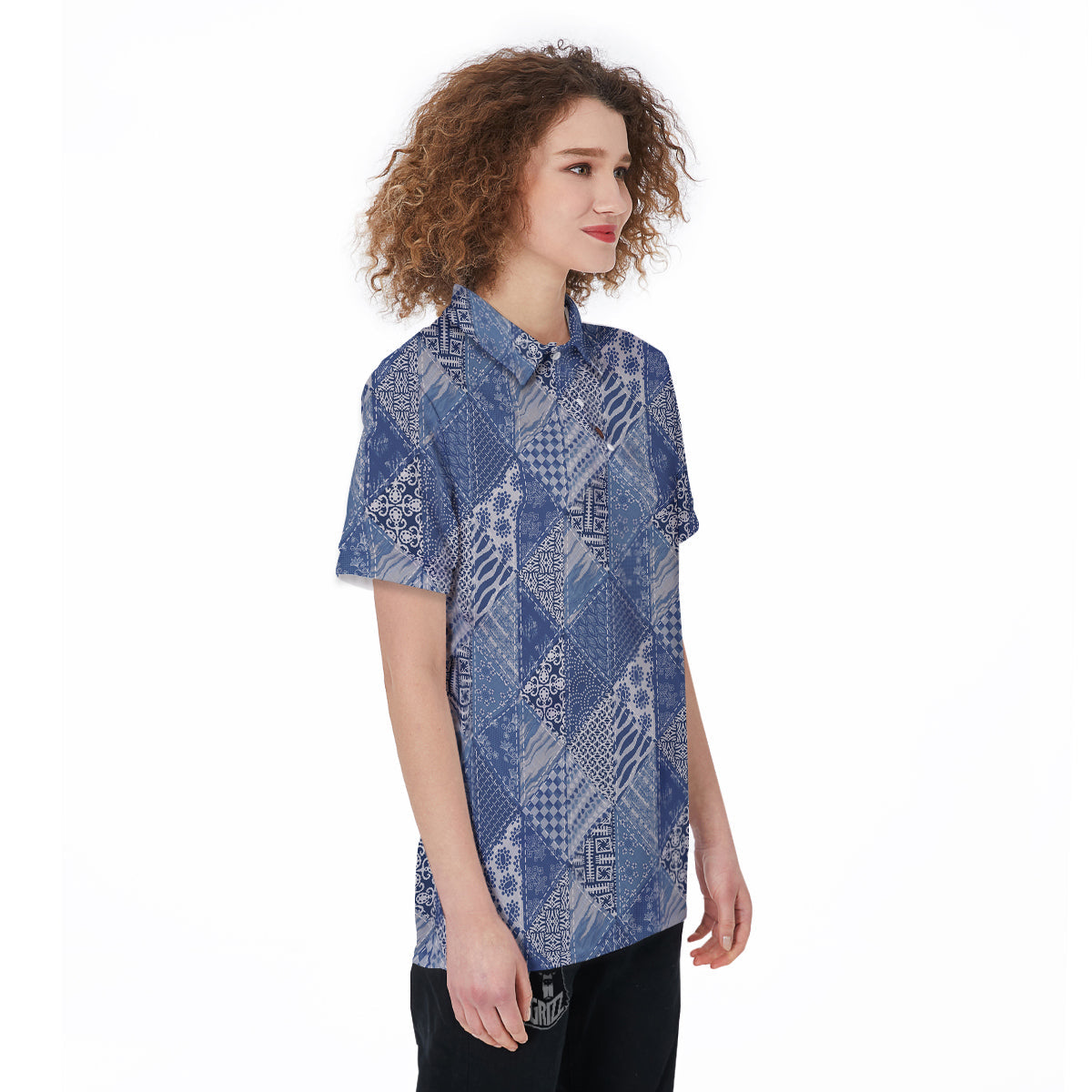 Patchwork Blue Denim Print Pattern Women's Golf Shirts-grizzshop