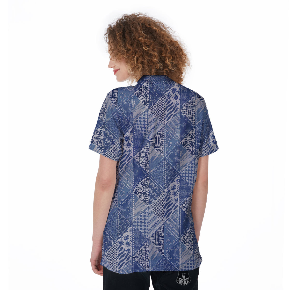 Patchwork Blue Denim Print Pattern Women's Golf Shirts-grizzshop