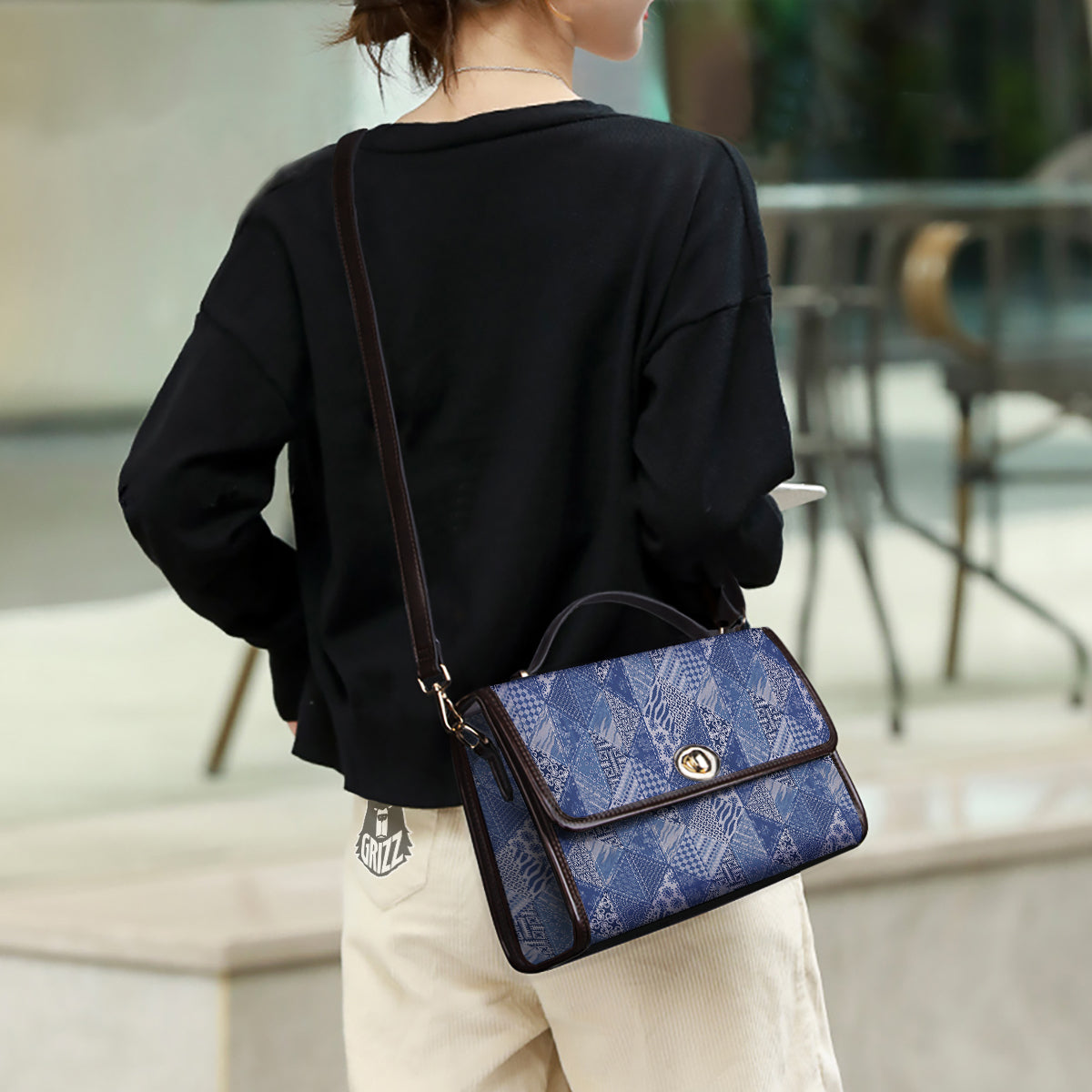 Patchwork Blue Denim Print Pattern Women's Satchel Bag-grizzshop