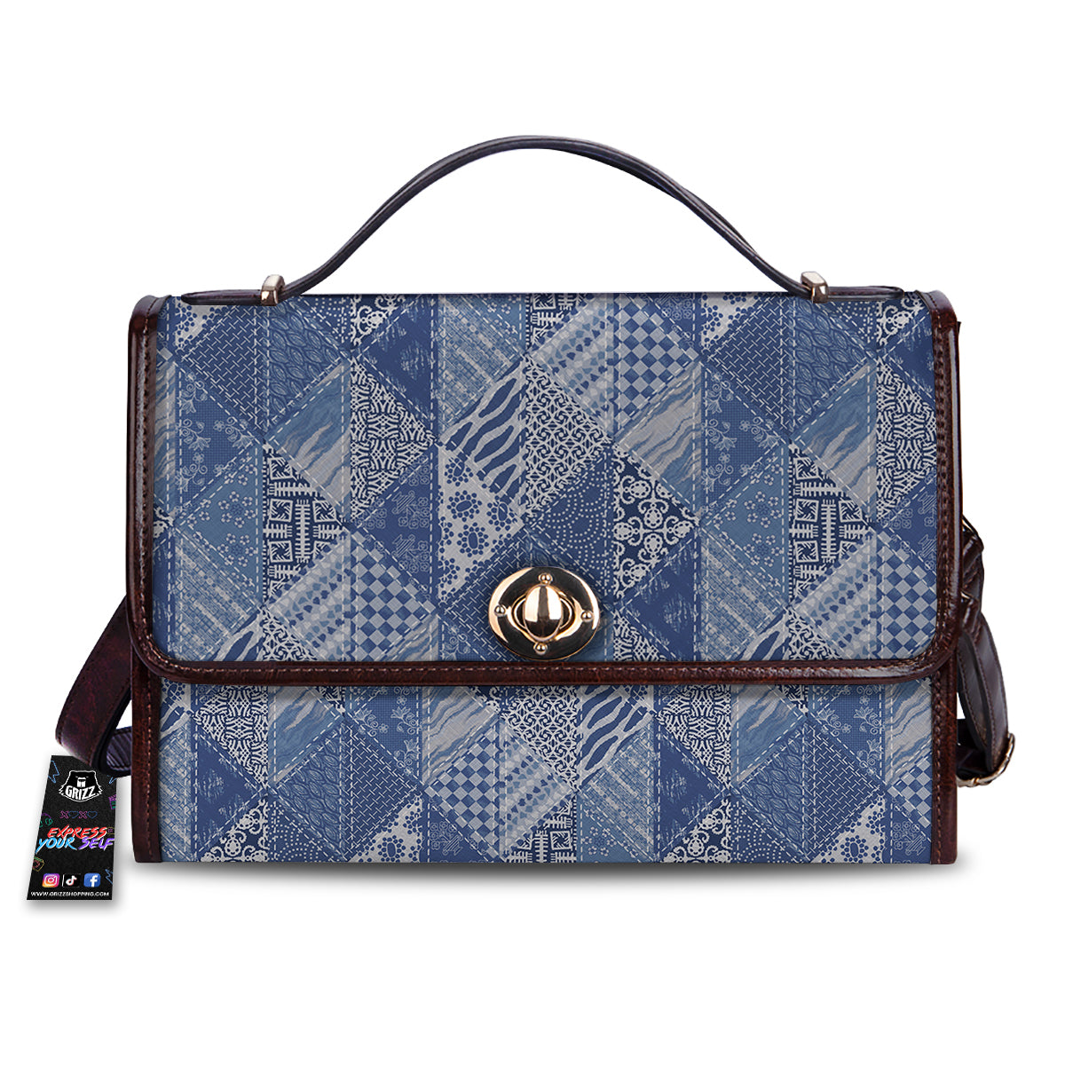 Patchwork Blue Denim Print Pattern Women's Satchel Bag-grizzshop
