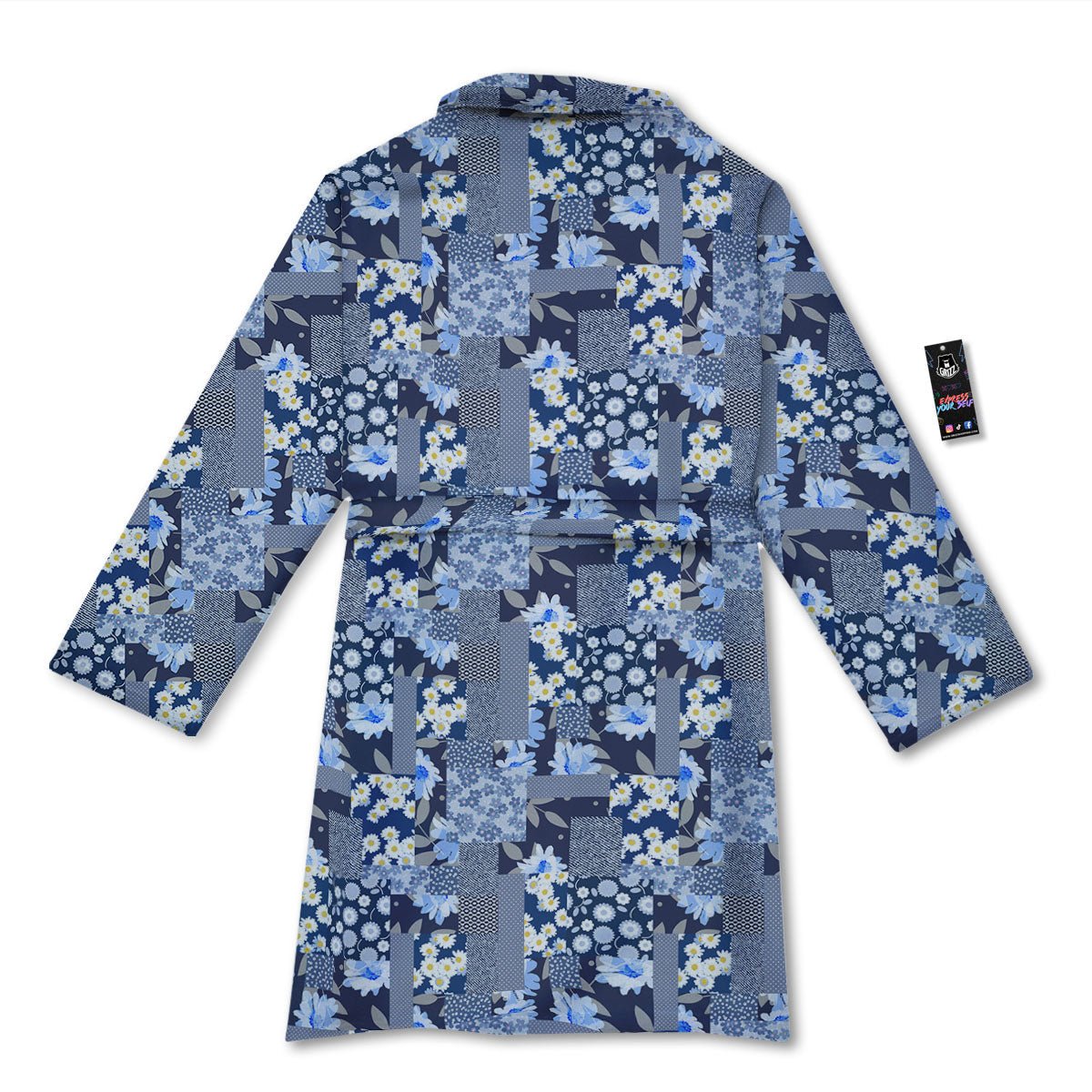 Patchwork Blue Floral Print Pattern Bathrobe-grizzshop