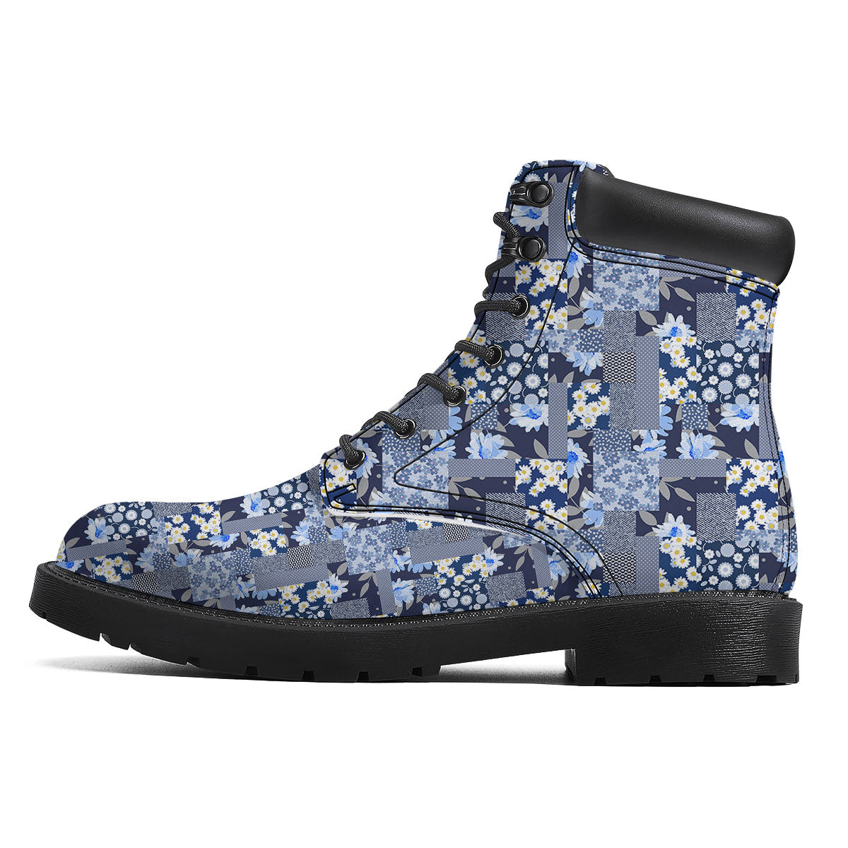 Patchwork Blue Floral Print Pattern Boots-grizzshop