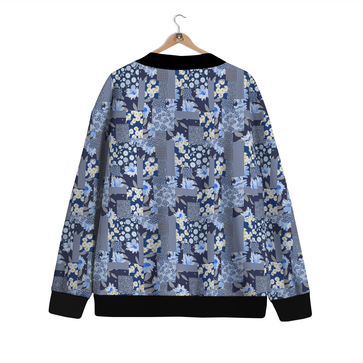 Patchwork Blue Floral Print Pattern Cardigan-grizzshop
