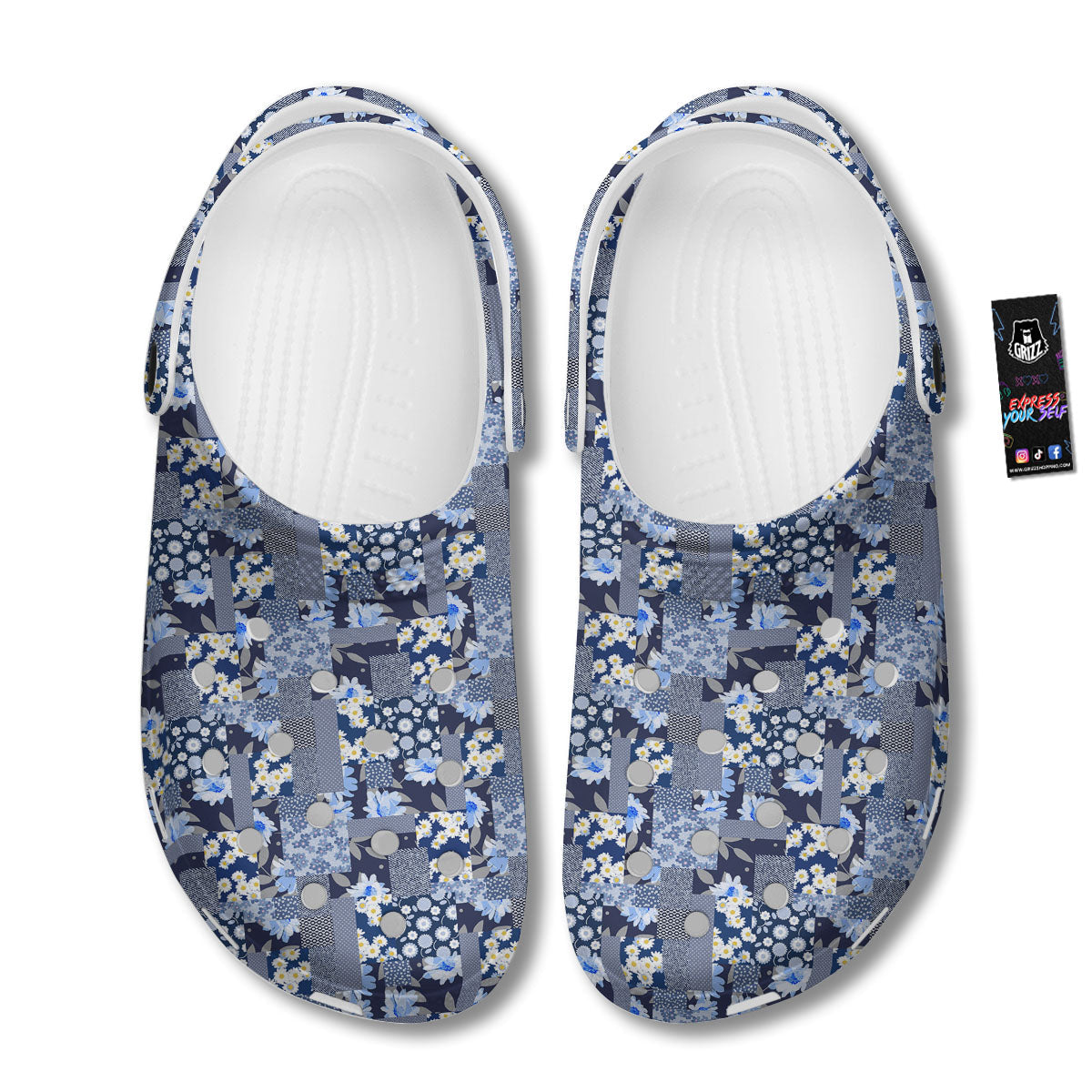 Patchwork Blue Floral Print Pattern Clog-grizzshop