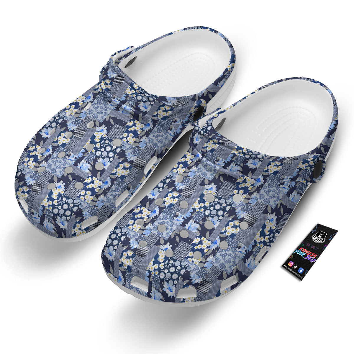 Patchwork Blue Floral Print Pattern Clog-grizzshop