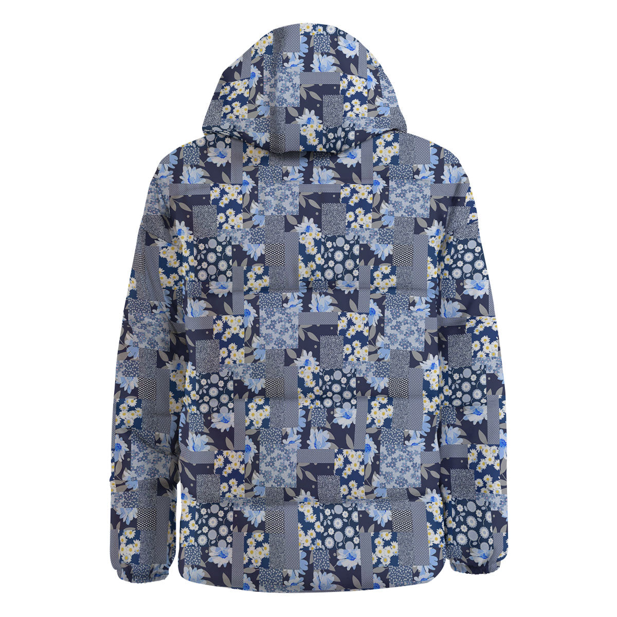 Patchwork Blue Floral Print Pattern Down Jacket-grizzshop