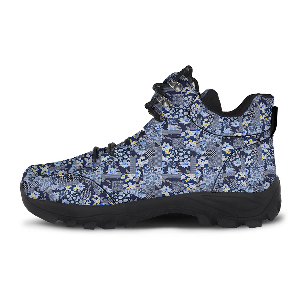 Patchwork Blue Floral Print Pattern Hiking Shoes-grizzshop