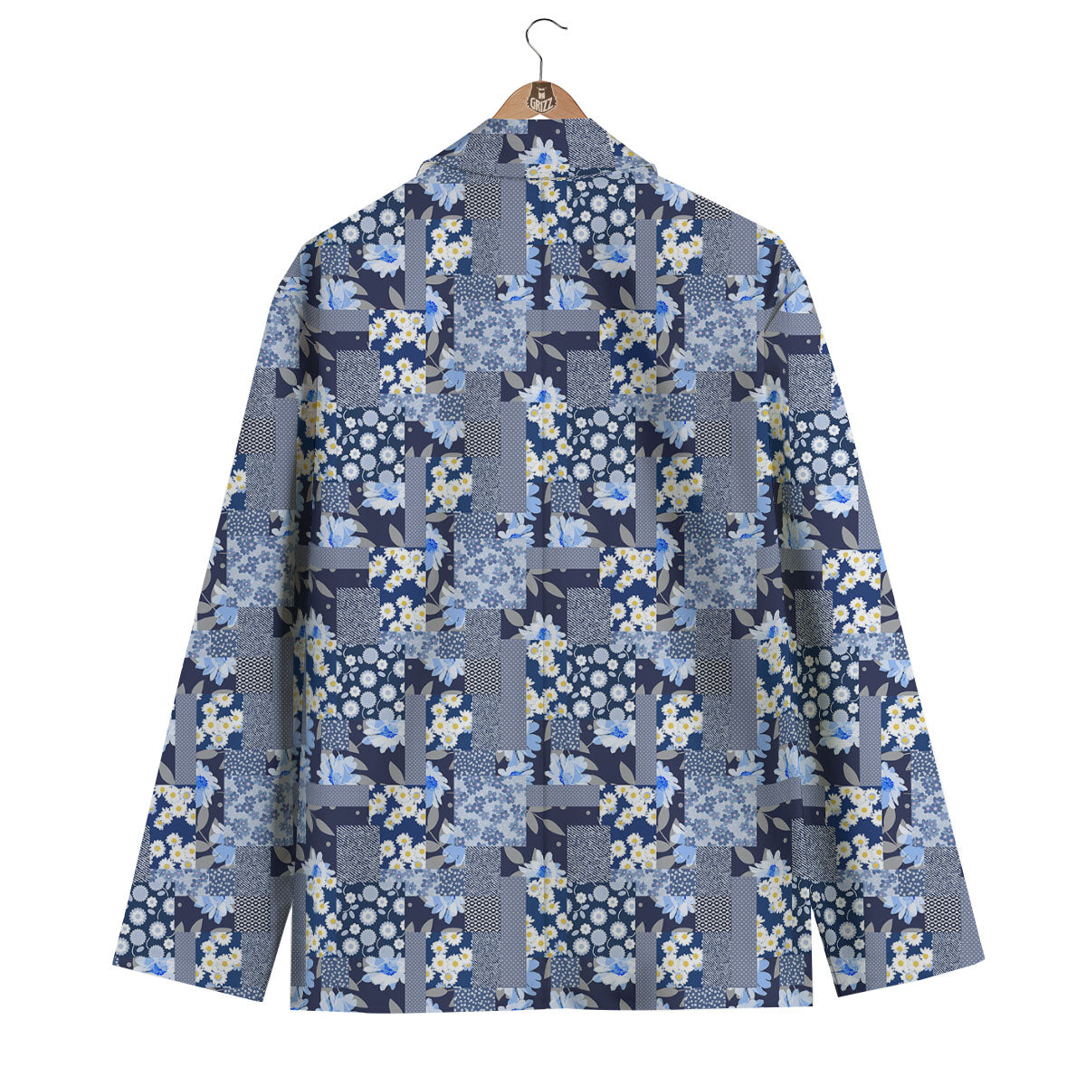 Patchwork Blue Floral Print Pattern Men's Blazer-grizzshop