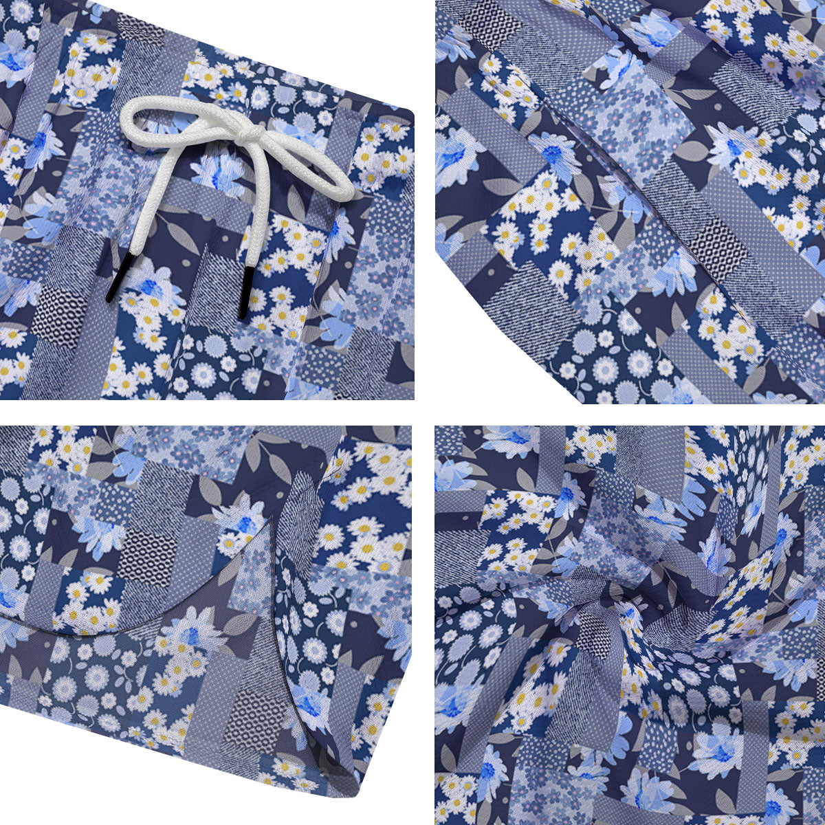 Patchwork Blue Floral Print Pattern Men's Running Shorts-grizzshop